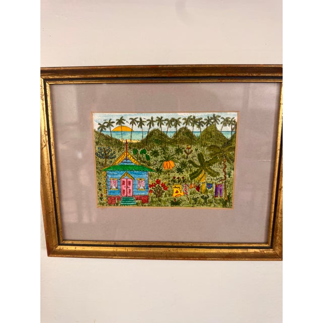 Mid-Century Modern 1990s Tiny Caribbean Church Watercolor by I. Kentho, Tobago, 9” X 7” Framed For Sale - Image 3 of 11