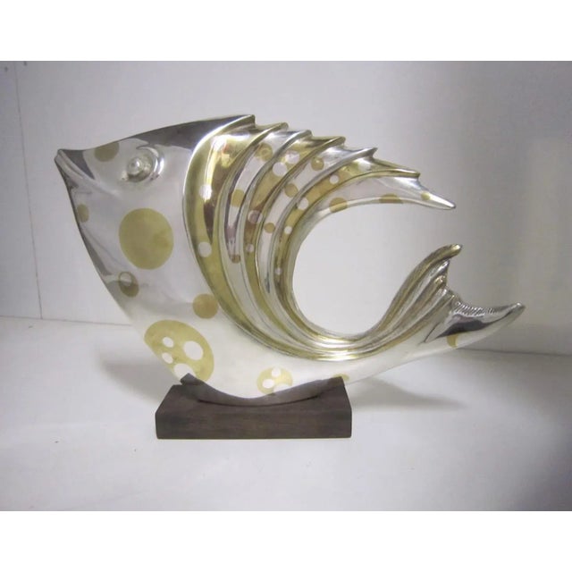 Art Deco Mid 20th Century French Art Deco Silver and Parcel Gilt Bronze Fish Sculpture For Sale - Image 3 of 13