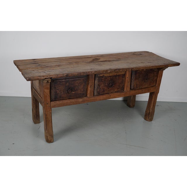 18th Century Spanish Rustic Farmhouse Chestnut Console For Sale - Image 13 of 18