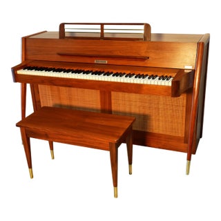 Baldwin Acrosonic Mid-Century Modern Piano & Original Bench | Sculptural Walnut For Sale