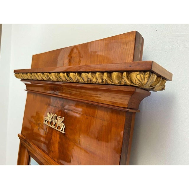 Brown Biedermeier Cherry Wall Mirror with Brass Decor, South Germany, 1820s For Sale - Image 8 of 18