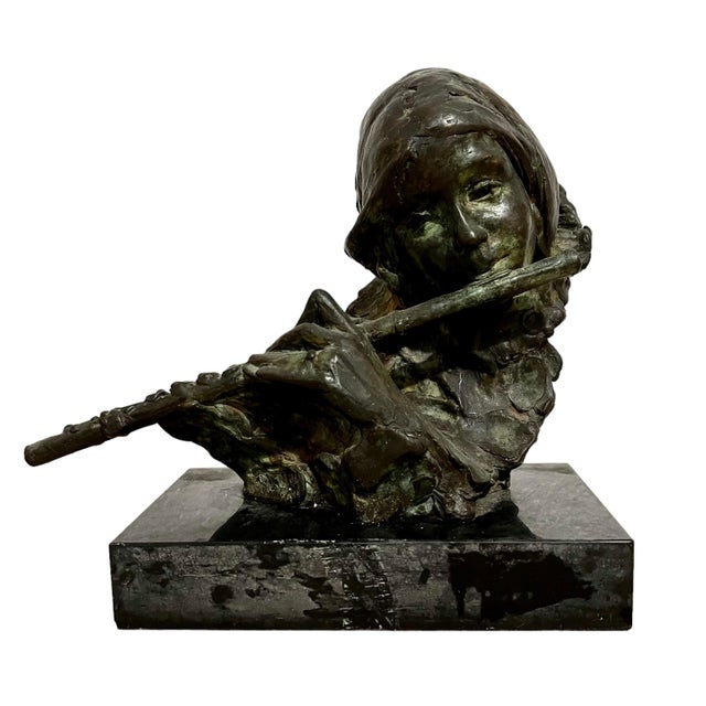 Stanley Bleifeld, Bronze Sculpture Flutist American Modernist Art Stanley Bleifeld Girl with Flute, c.1970 For Sale - Image 14 of 16