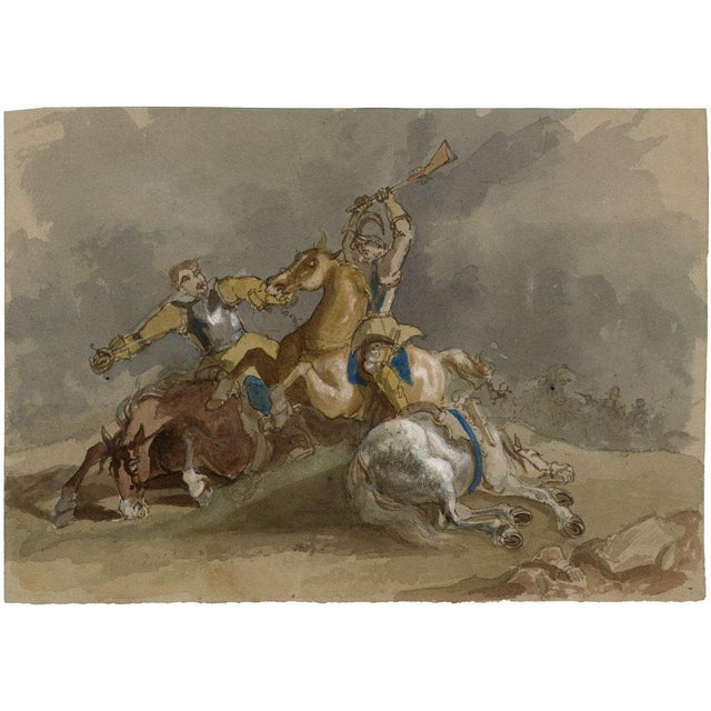 An original early 19th-century watercolour painting, Circle of Abraham Cooper, English Civil War Battle Scene with Fallen...