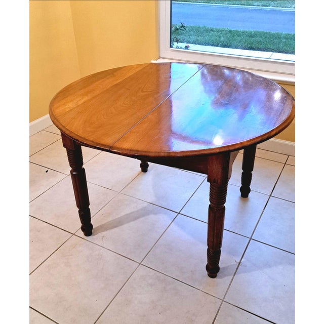 Farmhouse Antique Round Mahogany Dining Table, 42” Turned Legs, Farmhouse Style For Sale - Image 3 of 10