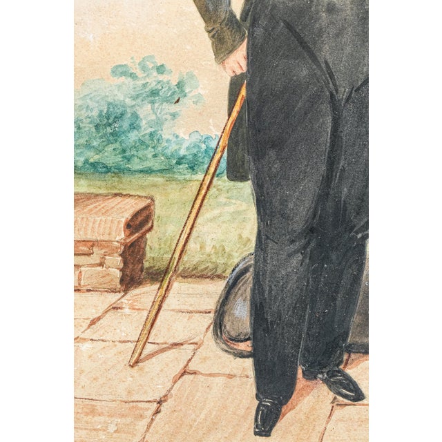 Amazing Antique English School Portrait Gouache Watercolor Painting of Aristocratic Man With Dog Framed Wall Decor For Sale - Image 11 of 15