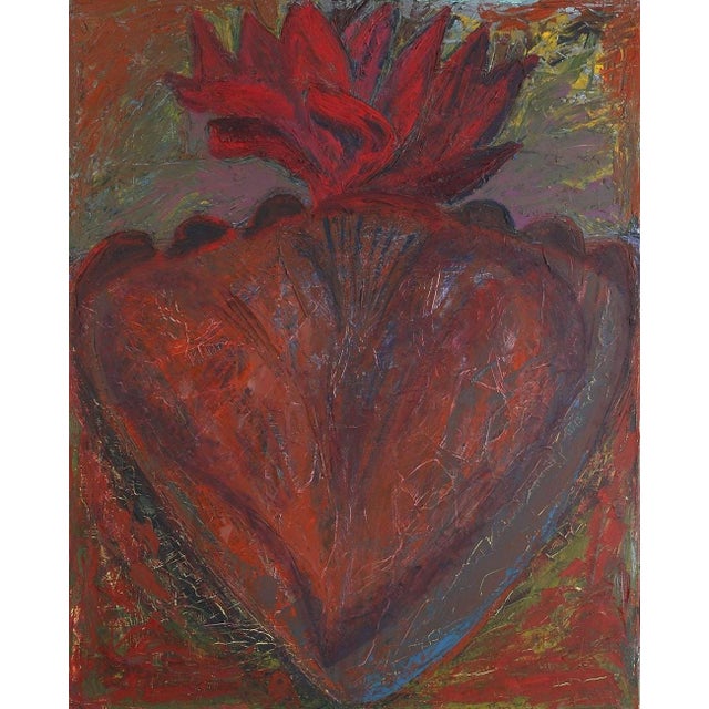 1980s Melissa Meyer, American Abstract Expressionist Artist Melissa Meyer Oil Painting Flaming Heart, 1982 For Sale - Image 5 of 10