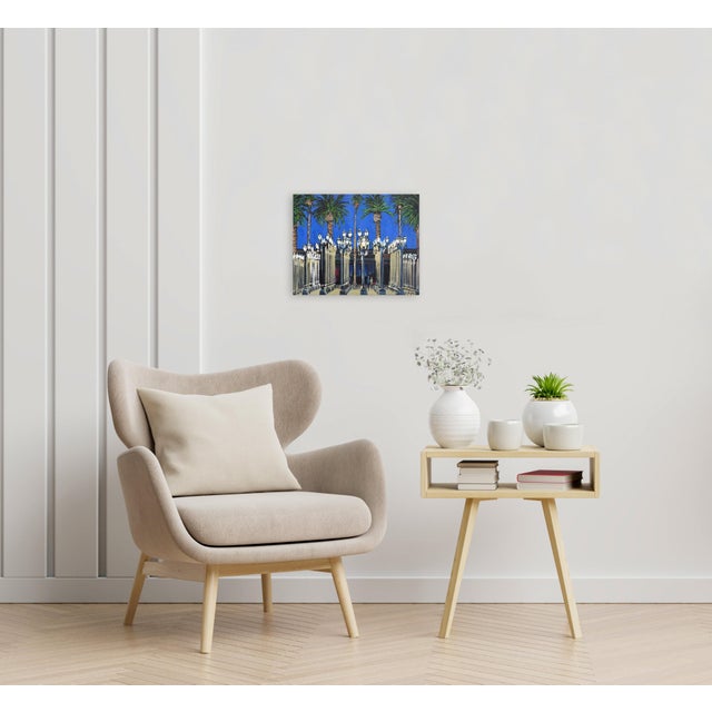 Blue Electric Blue Lacma Lights - Original Los Angeles Landmark Acrylic Painting on Canvas by Kathleen Keifer For Sale - Image 8 of 9