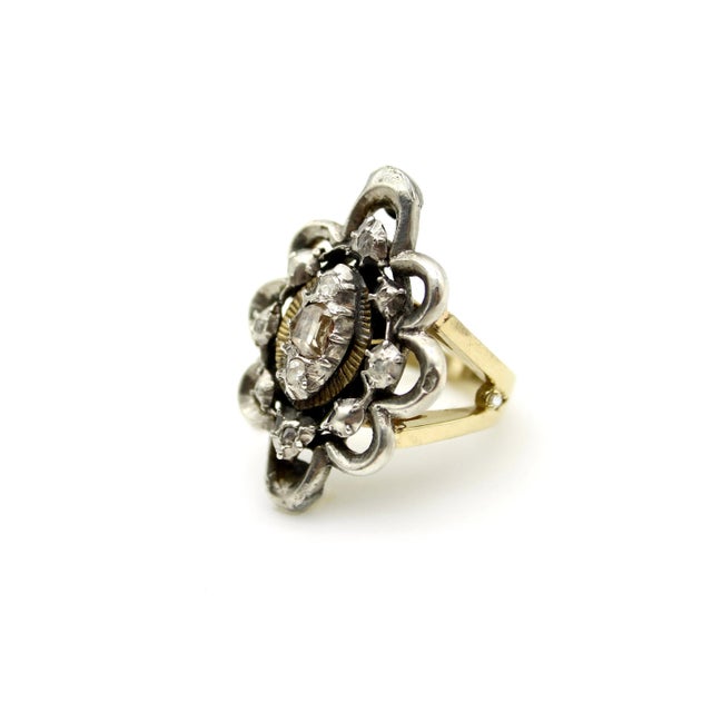 1920s 1920s Georgian Revival 14k Gold and Sterling Silver Ring With Diamonds, Size 7 For Sale - Image 5 of 8