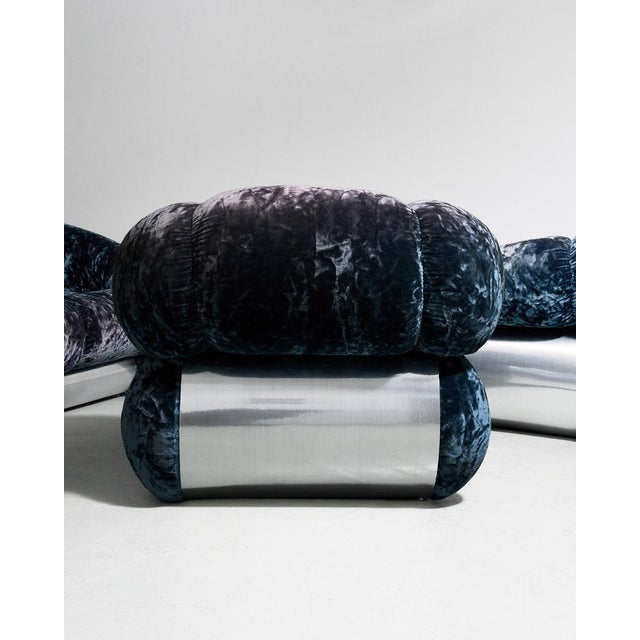 Blue Seating Group in Blue Velvet from Piazzesi, 1960s, Set of 3 For Sale - Image 8 of 10