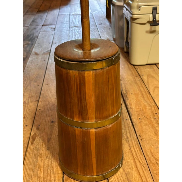 Antique Wooden Butter Churn With Original Dasher, 19th Century American Primitive, Brass-Banded Barrel A charming and...