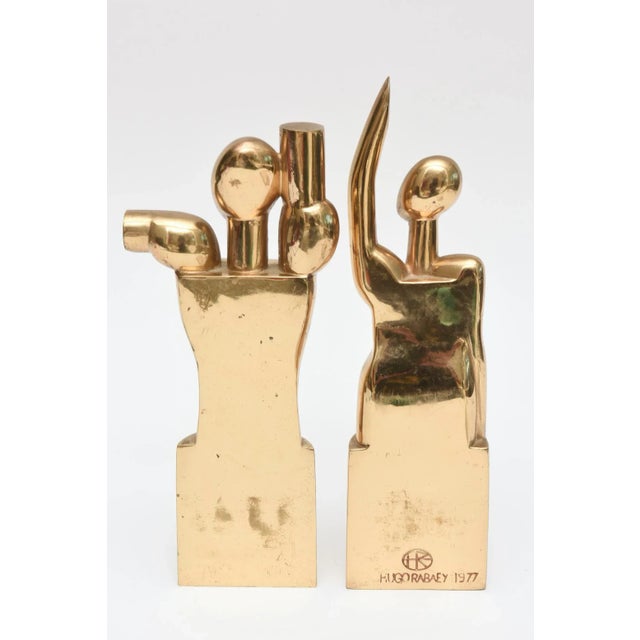 Vintage 1977 Bronze Cubist Signed Rabaey Modernist Sculpture or Bookends Man Woman Pair Of For Sale - Image 9 of 12