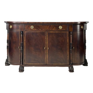 Late 20th Century Hickory Chair Federal Style Flame Mahogany & Inlaid Sideboard With Carved Paw Feet For Sale
