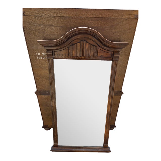 1980s Ethan Allan Console Wall Mirror Charter Oak Jacobean Gothic For Sale
