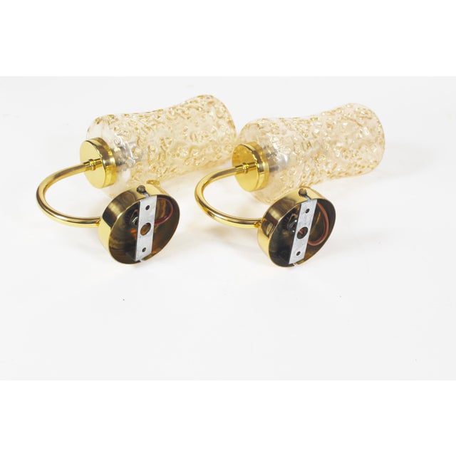 Gold Vintage Brass and Amber Glass Wall Lamps from Wila Leuchten, 1970s, Set of 2 For Sale - Image 8 of 11