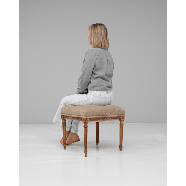 French 1900s French Louis XVI Upholstered Stool with Carved Legs For Sale - Image 3 of 18