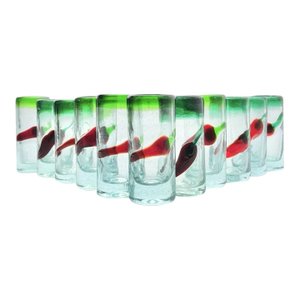 1990s Vintage Mexican Handblown Chili Pepper Set of 11 Double Shot Glasses