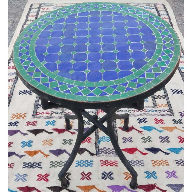 Moroccan Blue/Green Mosaic Dining Table For Sale In Orlando - Image 6 of 6