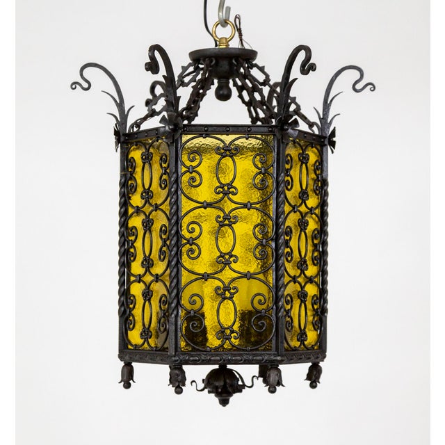 1900s Iron & Amber Glass Gothic Art Nouveau Lantern For Sale - Image 13 of 13