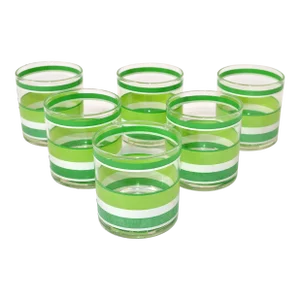 1970 Set of 6 Retro Georges Briard Cabana Green White Striped Lowball Tumblers Glasses