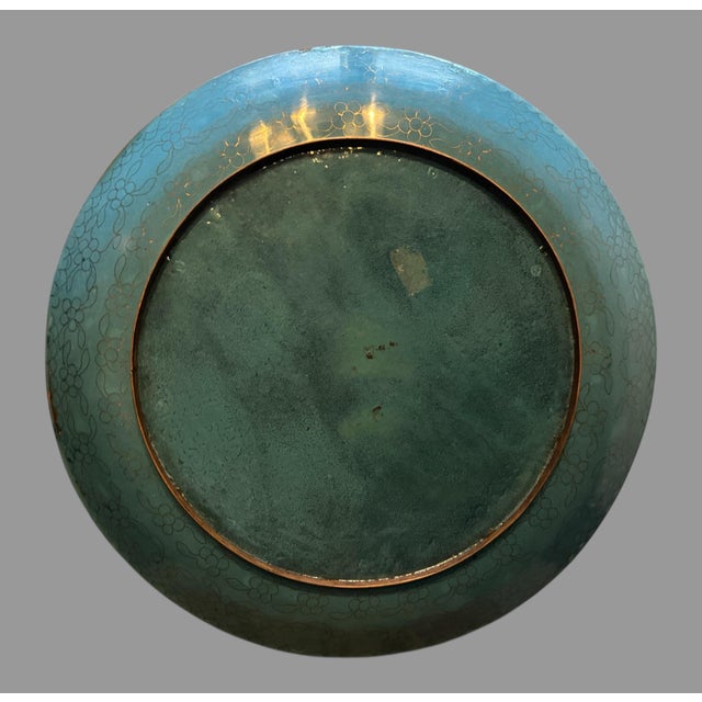 Antique 20" Inlay Chinese Enameled Cloisonne Charger With Floral Bouquet For Sale - Image 4 of 7