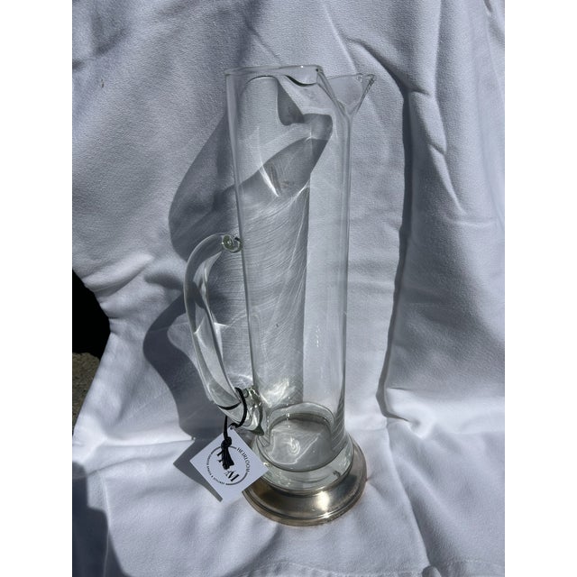 Mid 20th Century Vintage Tall Clear Glass Pitcher With Silver Plate Base For Sale - Image 5 of 14