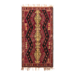 Handmade Antique Kilim Rug in Red With Gold Thread Geometric Pattern For Sale