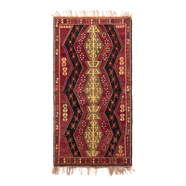 Handmade Antique Kilim Rug in Red With Gold Thread Geometric Pattern For Sale