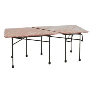 Pair of Italian Red Marble + Iron Asymmetrical Coffee Tables, 1950s For Sale