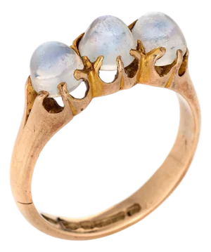 Late 19th Century 3 Stone Moonstone Victorian Ring C1899 Fine Antique Jewelry 9k Rose Gold Sz 5.75