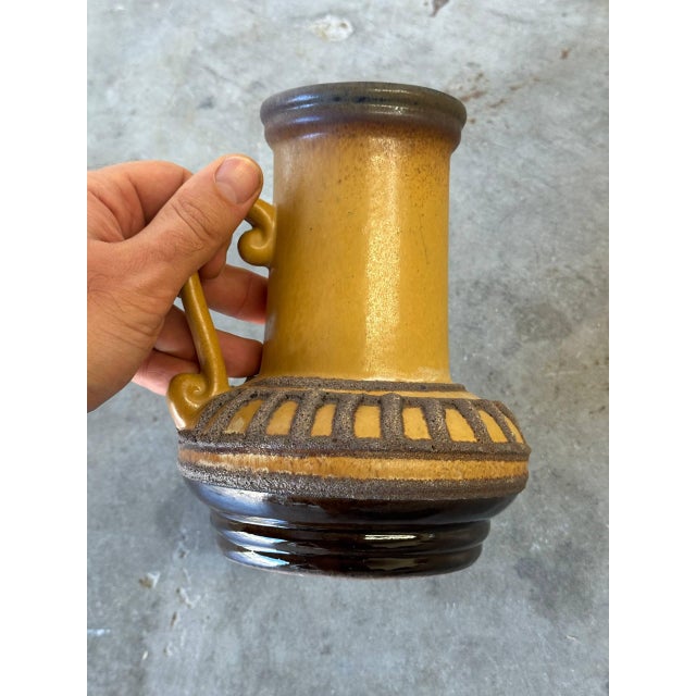 Mid-Century Strehla Keramik Vase, East German Pottery, Textured Mustard & Blue Glaze 1960s For Sale In Los Angeles - Image 6 of 6