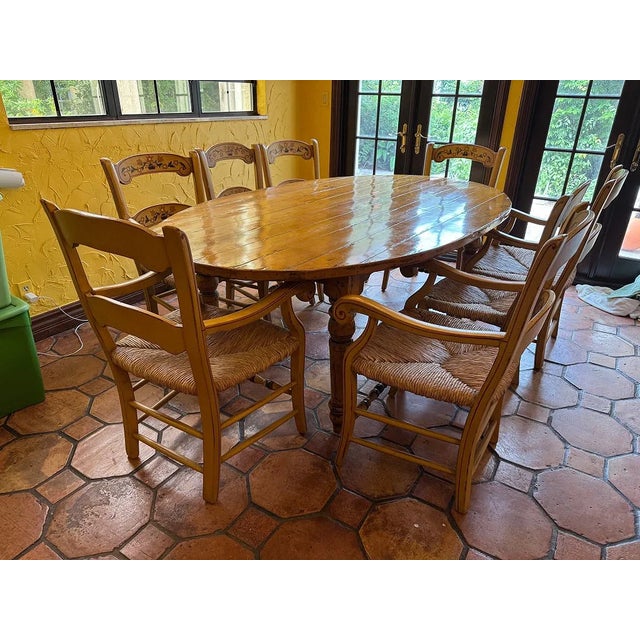 Brown French Country Vintage Style Oval Kitchen Dining Table & 8 Chairs For Sale - Image 8 of 8