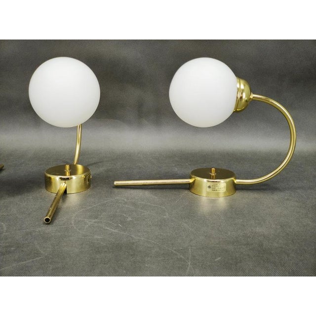 Vintage Brass and Opaline Glass Wall Lights by Kamenický Šenov, 1970s, Set of 3 For Sale - Image 4 of 12