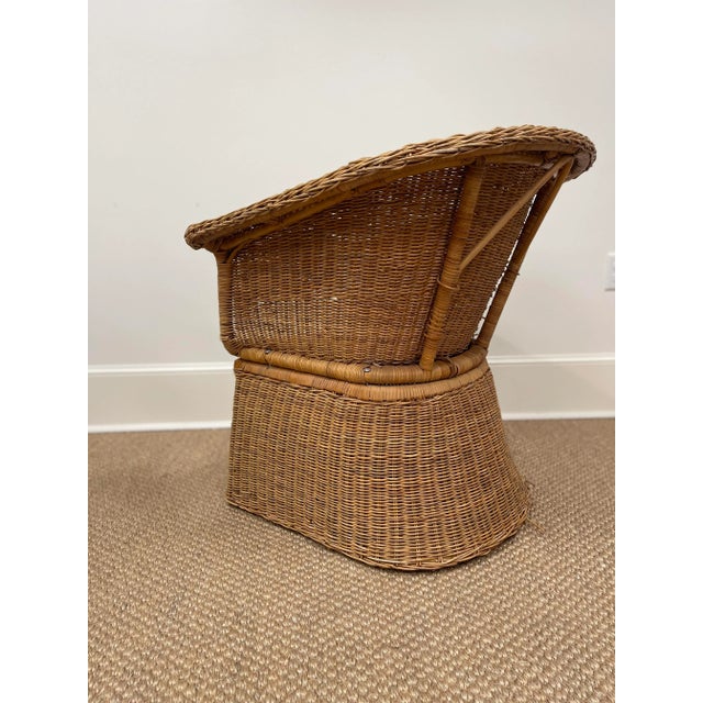 Vintage Woven Wicker Barrel Arm Chair with Wicker Skirt Chairish