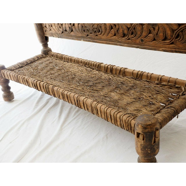 Low 2-Seater Cedar Chair, Nuristan, Afghanistan, 1890s For Sale - Image 10 of 18