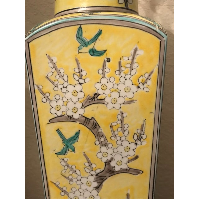 Mid 20th Century Chinese Porcelain Hand Painted Table Lamp Yellow Floral For Sale - Image 4 of 9