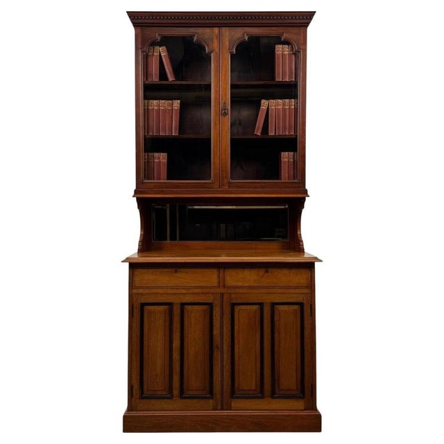 20th Century Edwardian English Walnut Bookcase with Bevelled Mirror, 1890s For Sale - Image 13 of 13