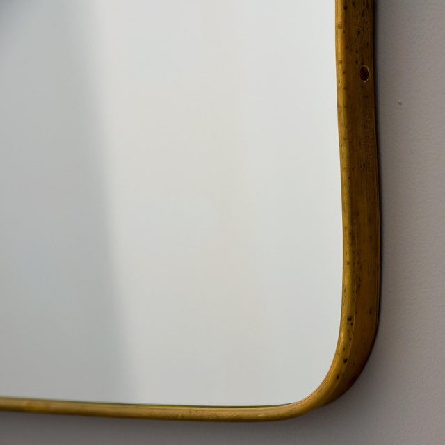 Mid-Century Modern Mid Century Italian Gio Ponti Style Brass Framed Mirrors - Pair For Sale - Image 3 of 11