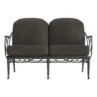 Brown Jordan Calcutta Loveseat, Textured Pewter frame with Fusion Charcoal fabric For Sale