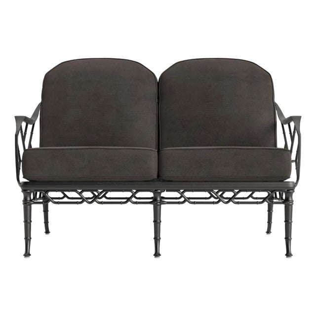 Brown Jordan Calcutta Loveseat, Textured Pewter frame with Fusion Charcoal fabric For Sale