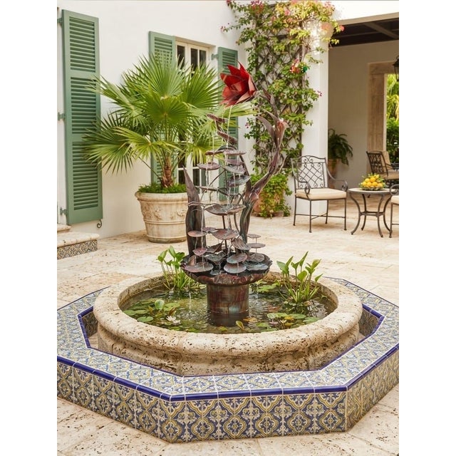 Vintage Copper Lotus & Lily Pad Cascading Fountain For Sale - Image 10 of 12