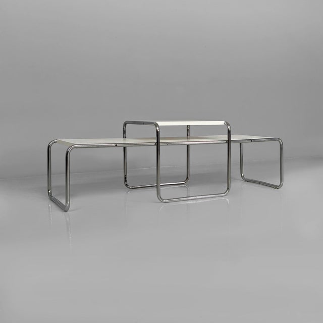 Italian modern white laminate coffee tables Laccio by Marcel Breuer for Gavina, 1970s Laccio coffee tables in wood covered...