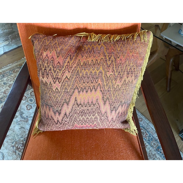 2000 - 2009 Arhaus Cotton Orange/Red Paisley Greek Key With Gold Fringe Down Throw Pillow For Sale - Image 5 of 5
