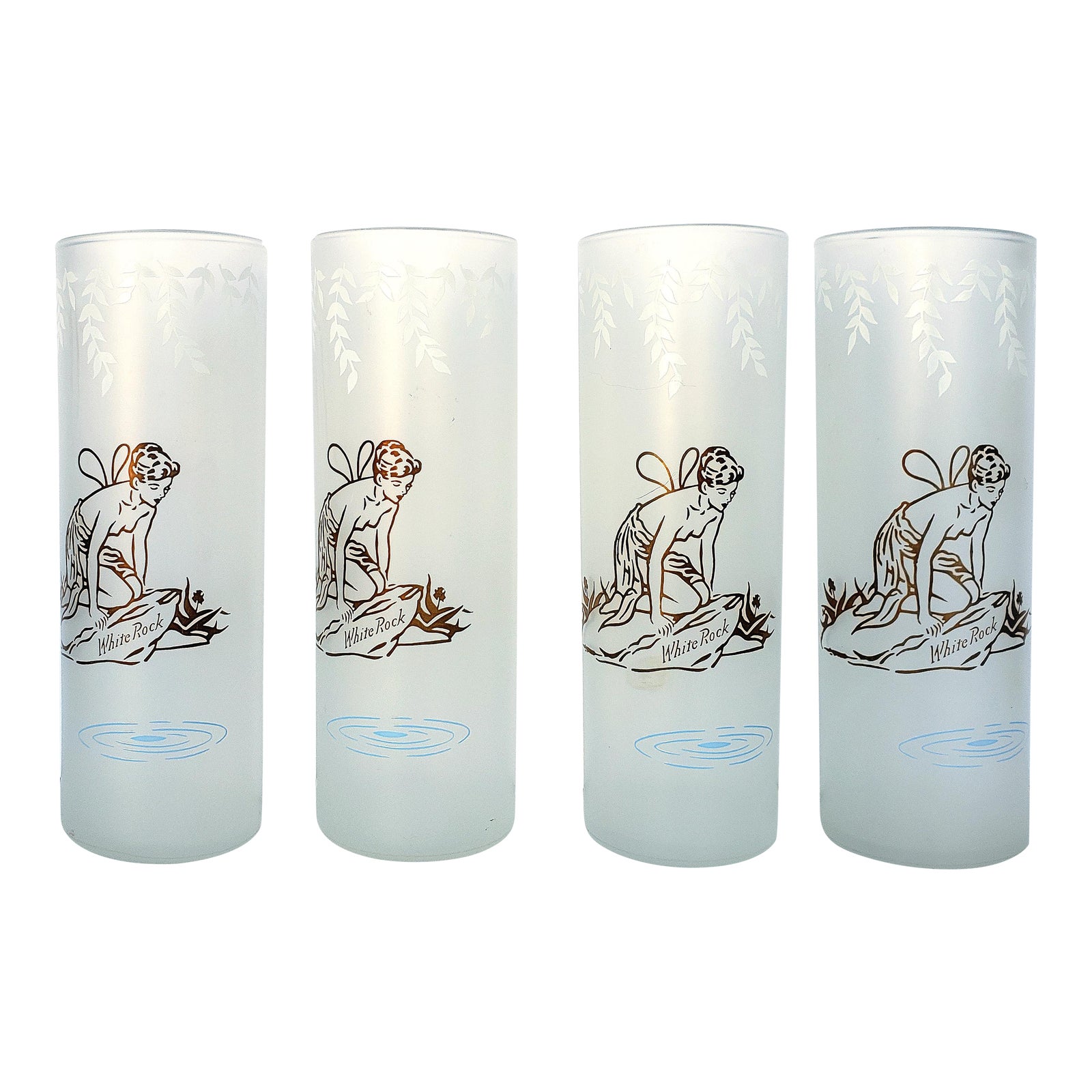 1950s White Rock Fairy Frosted Ice Tea Glasses by Libbey Set of 4