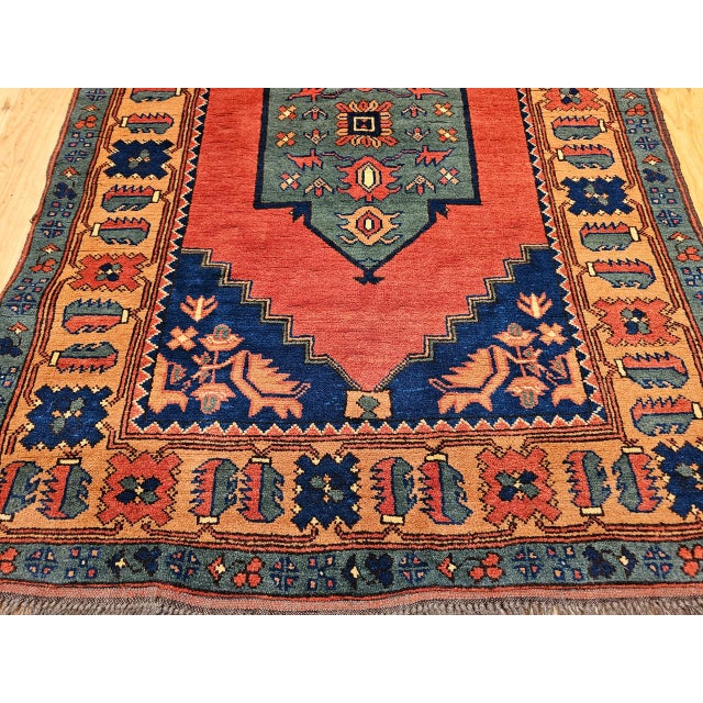 Vintage Kurdish Tribal Area Rug, Handwoven Wool, Red Medallion Design, 4' x 5' For Sale - Image 14 of 18