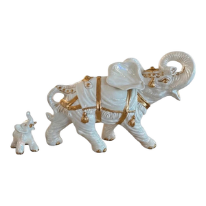 Vintage Royal Elephant & Baby Statues