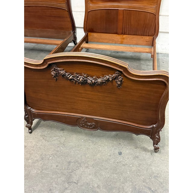 Twin Size Louis XV Style Antique Carved Wood Bed Frames, Pair For Sale - Image 10 of 12