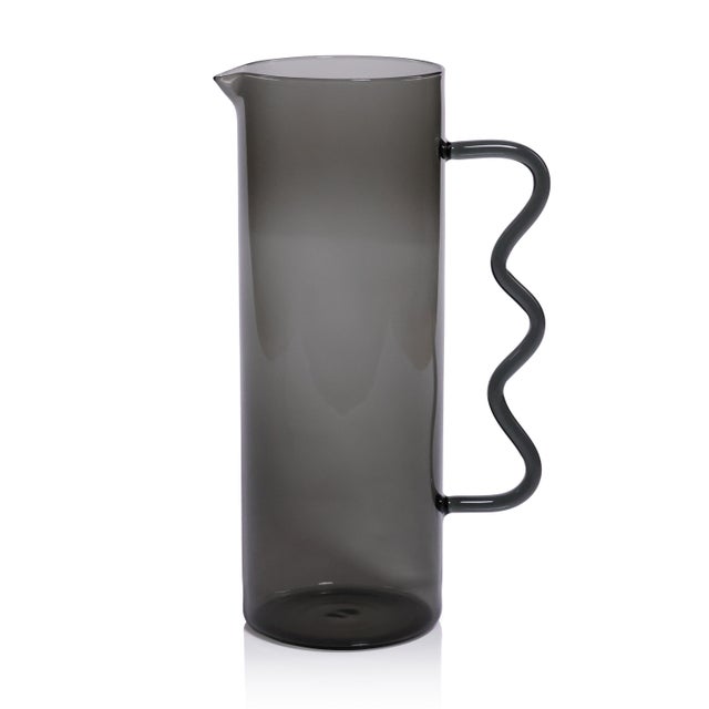Contemporary Costa de Sol Glass Wavy Handle Pitcher, Smoke For Sale - Image 3 of 3