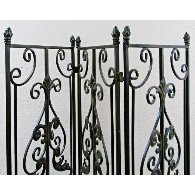 Vintage Regency Black Wrought Iron 3 Panel Room Divider For Sale - Image 12 of 15