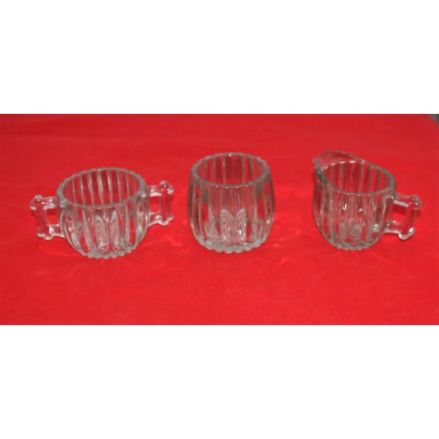 Mid-Century Modern Mid-Century Jeannette Glass Ribbed Clear Sugar, Creamer, Sweetener Serving Set - Set of 3 For Sale - Image 3 of 12