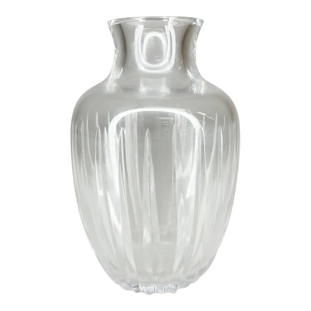 1980s Postmodern Petite Vase Sculptural Glass Clean Lines Ribbed Design For Sale